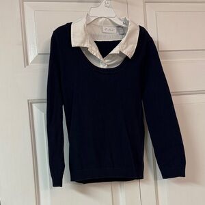 Place Girls Navy Blue Sweater with white Collar